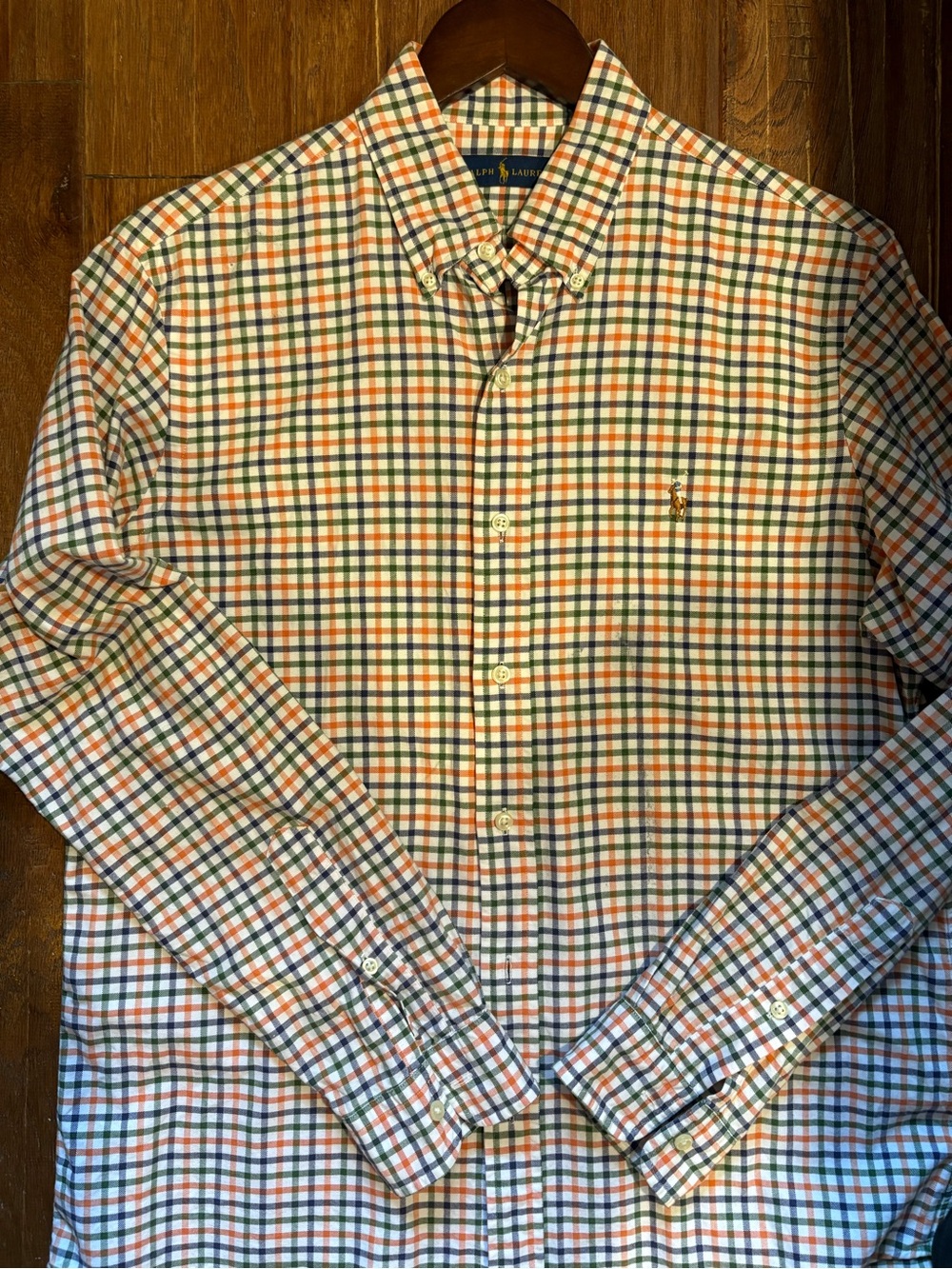 Ralph Lauren Orange, Green & Blue Plaid Cotton Button-Down Shirt